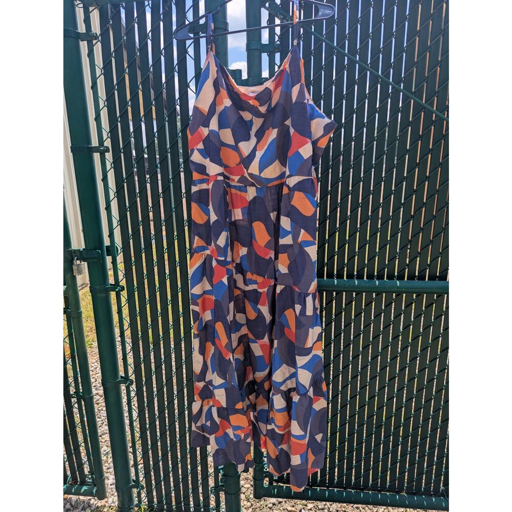 Pretty maxi linen sundress by Nine West w/earth tone abstract pattern 4X